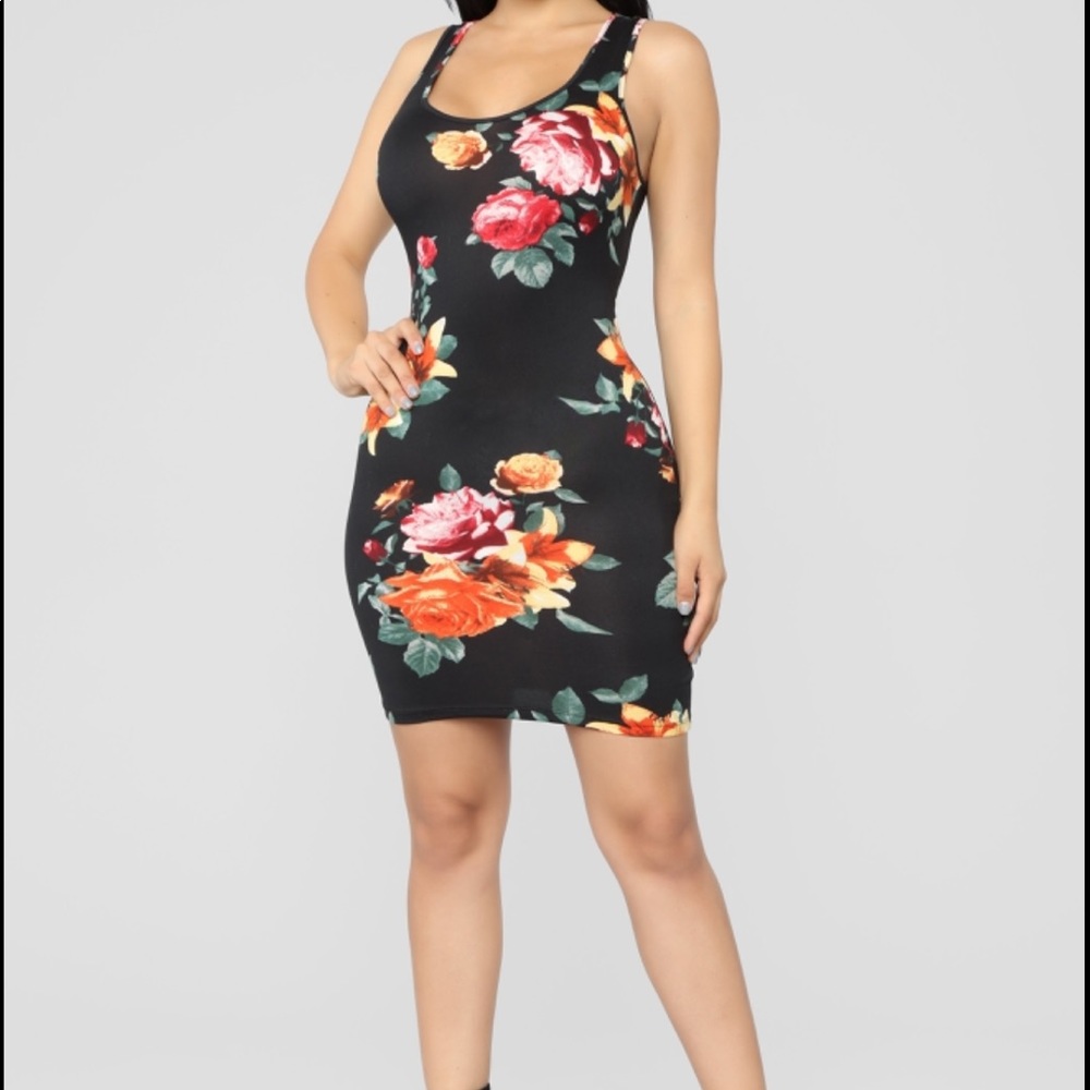 Fashion Nova Flower Mini Dress - Black
